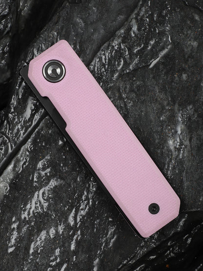 Civivi Kukei 2.02" Nitro-V Black/Pink G10 Folding Knife with Leather Sheath C25036-1