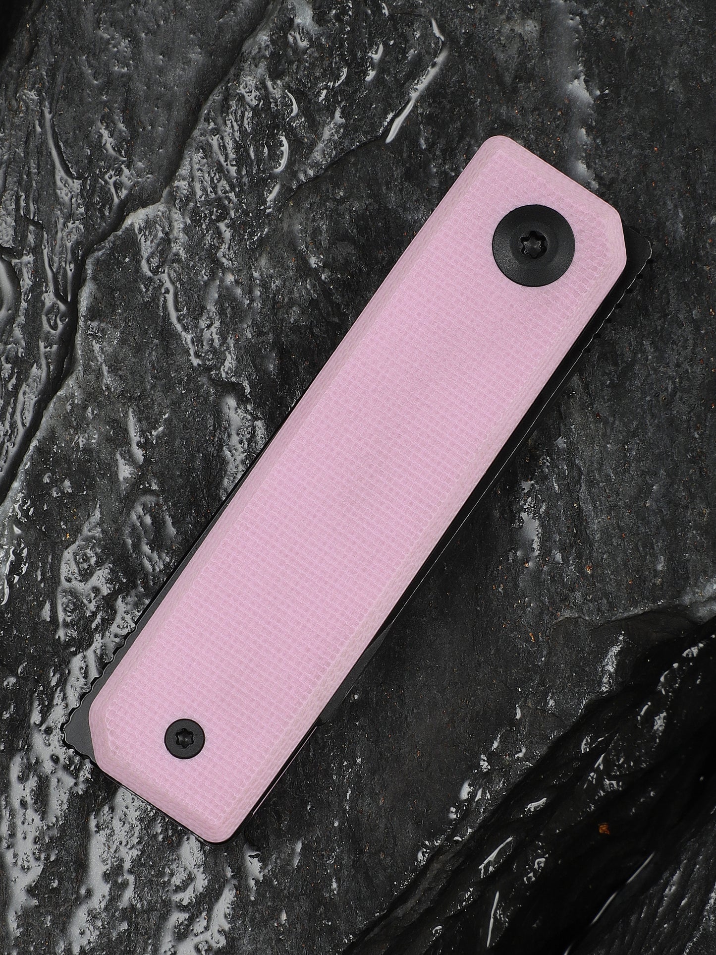 Civivi Kukei 2.02" Nitro-V Black/Pink G10 Folding Knife with Leather Sheath C25036-1