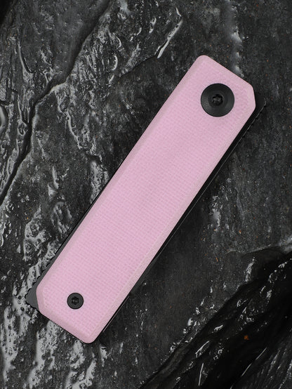 Civivi Kukei 2.02" Nitro-V Black/Pink G10 Folding Knife with Leather Sheath C25036-1
