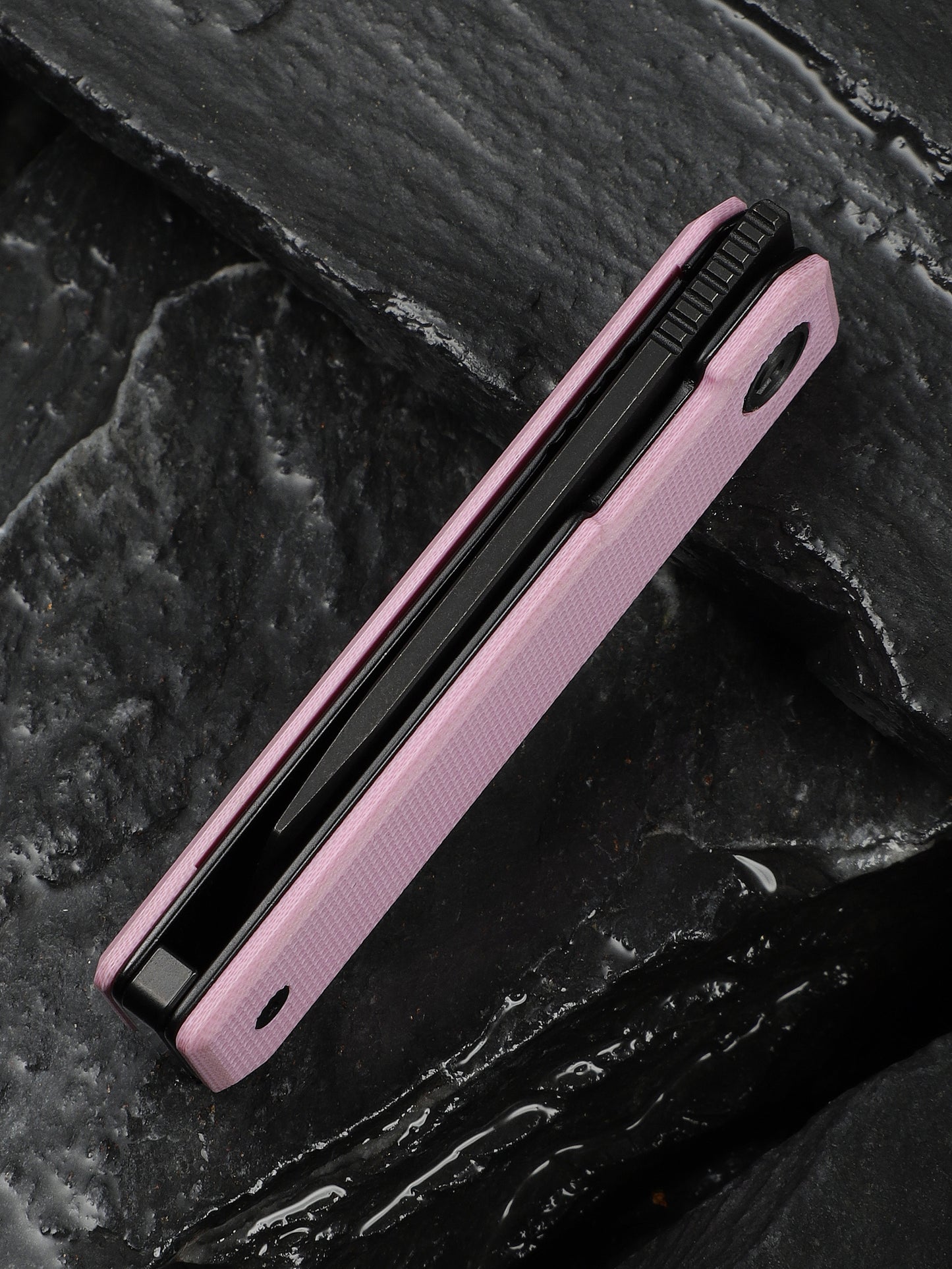 Civivi Kukei 2.02" Nitro-V Black/Pink G10 Folding Knife with Leather Sheath C25036-1