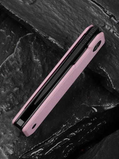 Civivi Kukei 2.02" Nitro-V Black/Pink G10 Folding Knife with Leather Sheath C25036-1