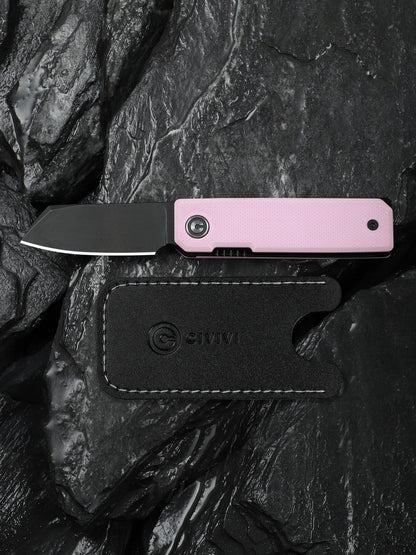 Civivi Kukei 2.02" Nitro-V Black/Pink G10 Folding Knife with Leather Sheath C25036-1