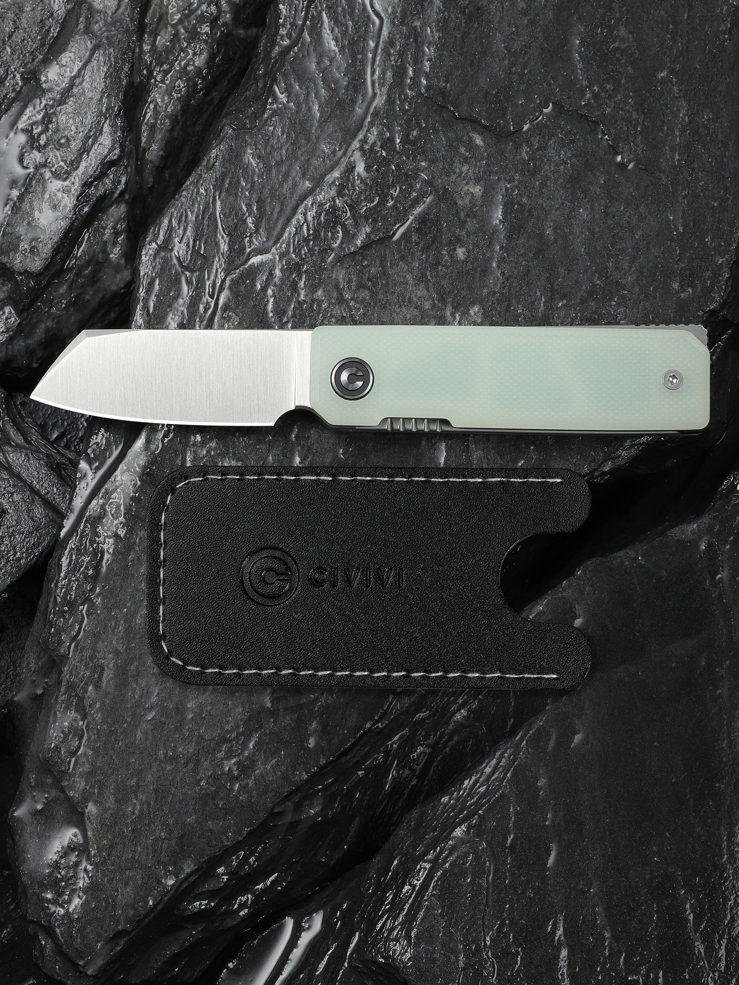 Civivi Kukei 2.02" Nitro-V Natural G10 Folding Knife with Leather Sheath C25036-2