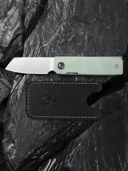Civivi Kukei 2.02" Nitro-V Natural G10 Folding Knife with Leather Sheath C25036-2