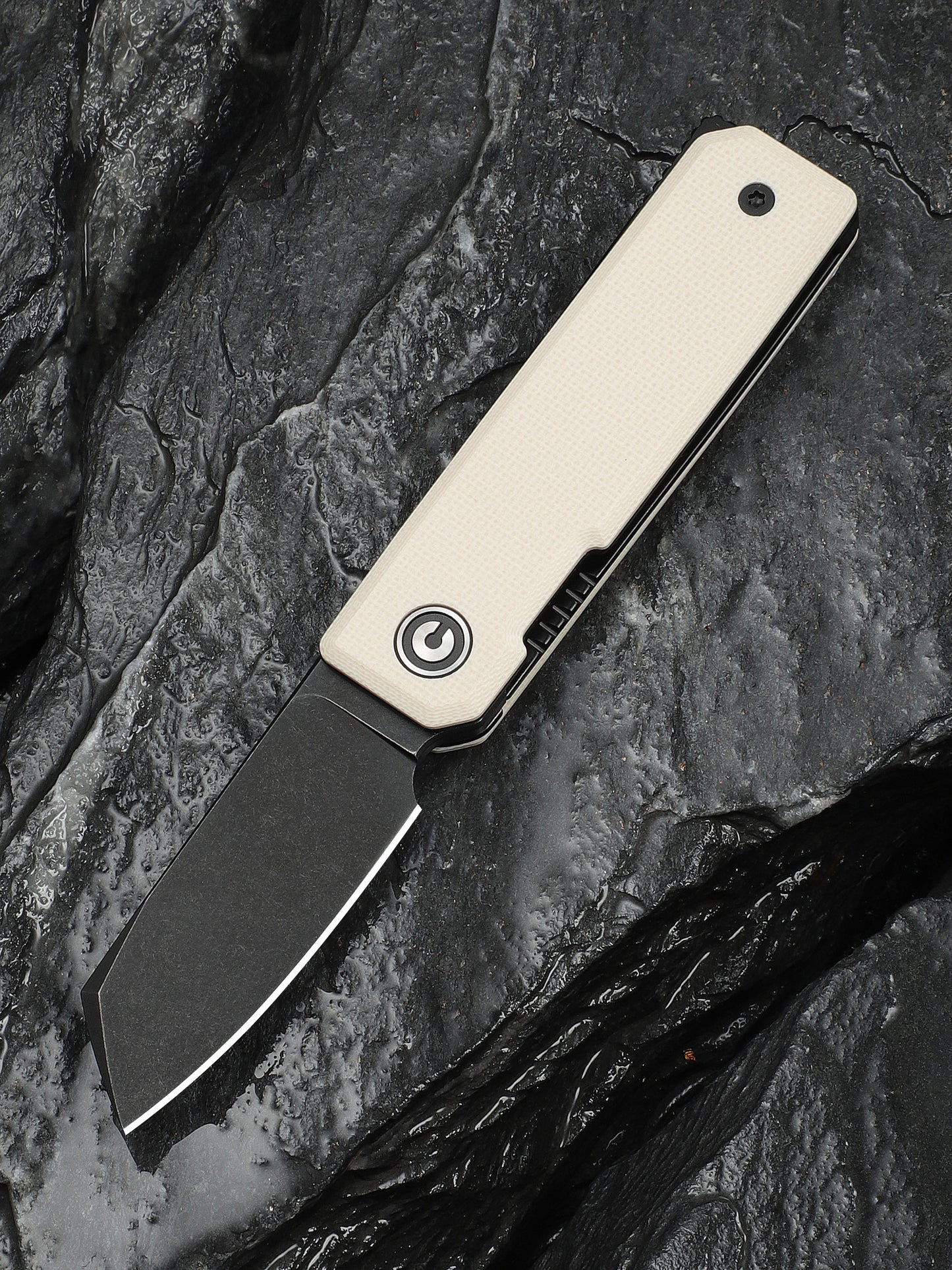 Civivi Kukei 2.02" Nitro-V Black/Ivory G10 Folding Knife with Leather Sheath C25036-3