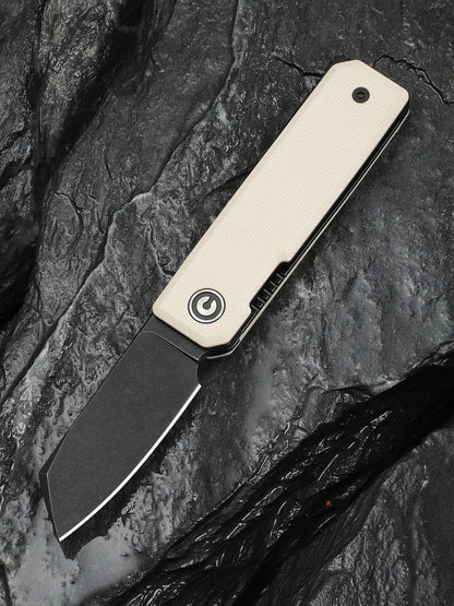 Civivi Kukei 2.02" Nitro-V Black/Ivory G10 Folding Knife with Leather Sheath C25036-3