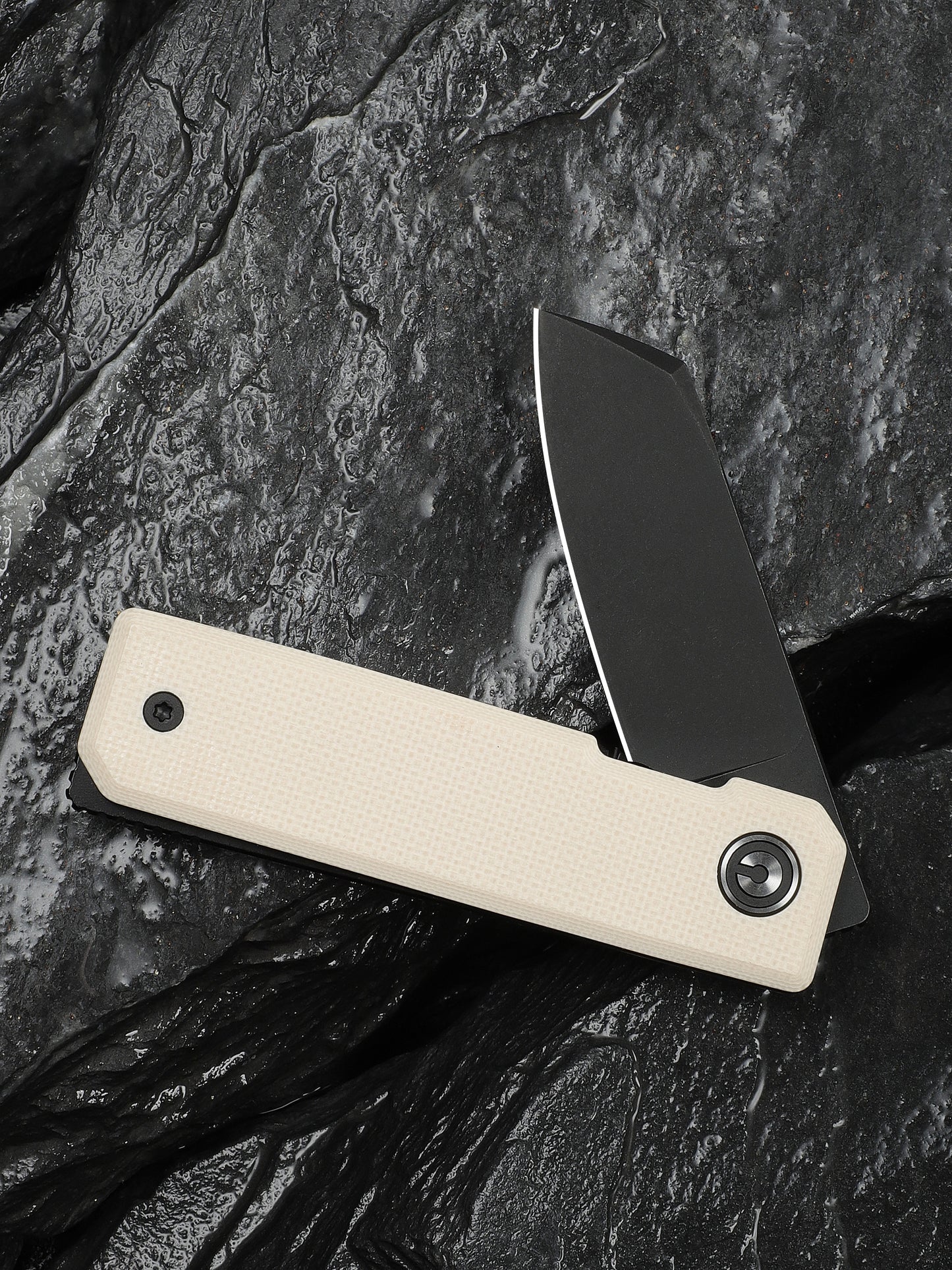 Civivi Kukei 2.02" Nitro-V Black/Ivory G10 Folding Knife with Leather Sheath C25036-3