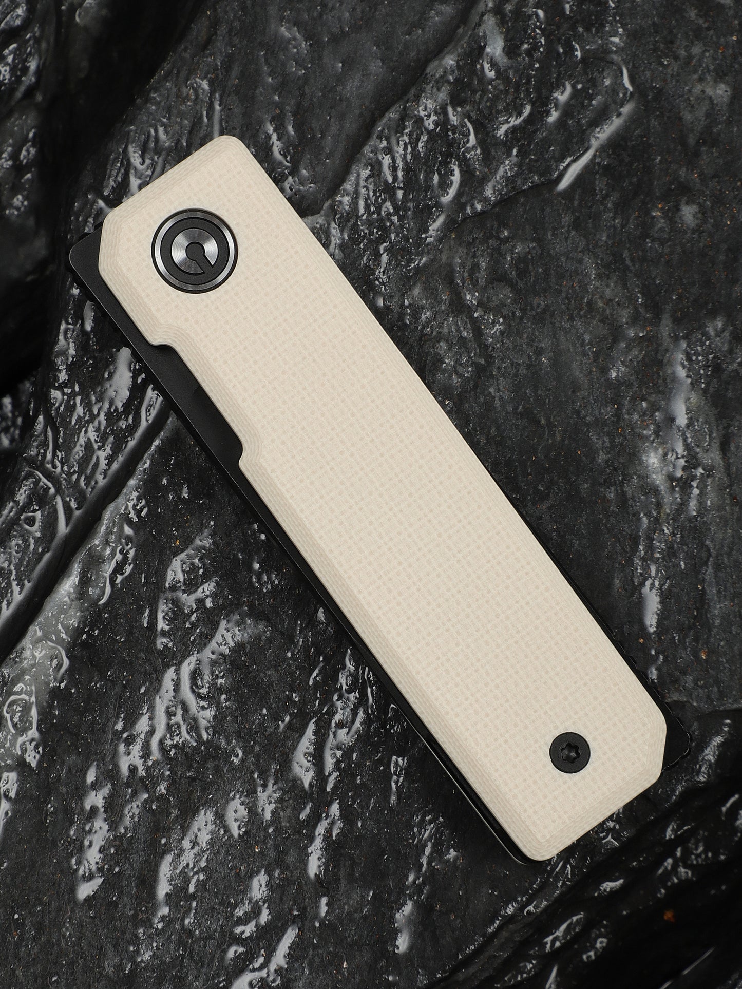 Civivi Kukei 2.02" Nitro-V Black/Ivory G10 Folding Knife with Leather Sheath C25036-3