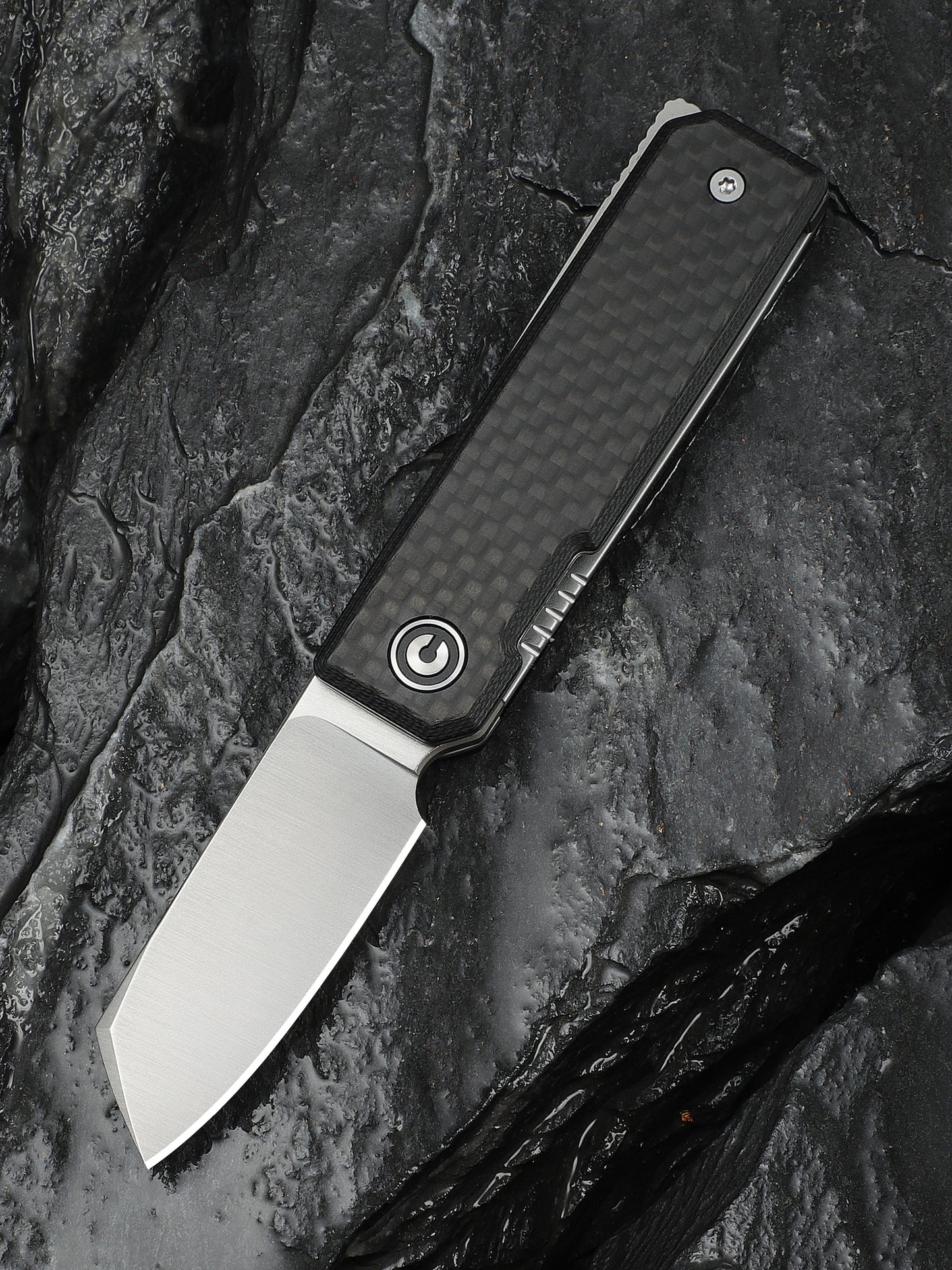 Civivi Kukei 2.02" Nitro-V Twill Carbon Fiber G10 Folding Knife with Leather Sheath C25036-4