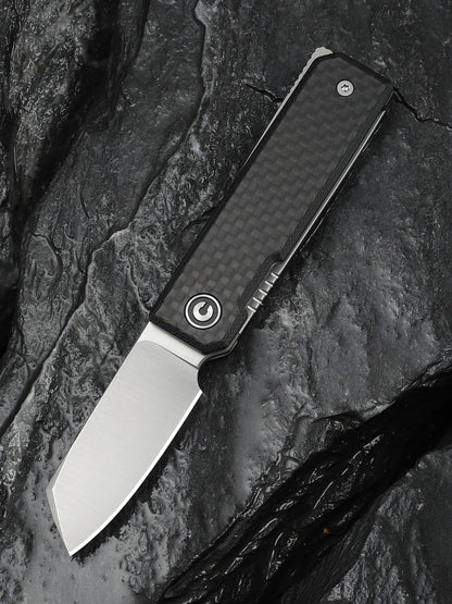 Civivi Kukei 2.02" Nitro-V Twill Carbon Fiber G10 Folding Knife with Leather Sheath C25036-4