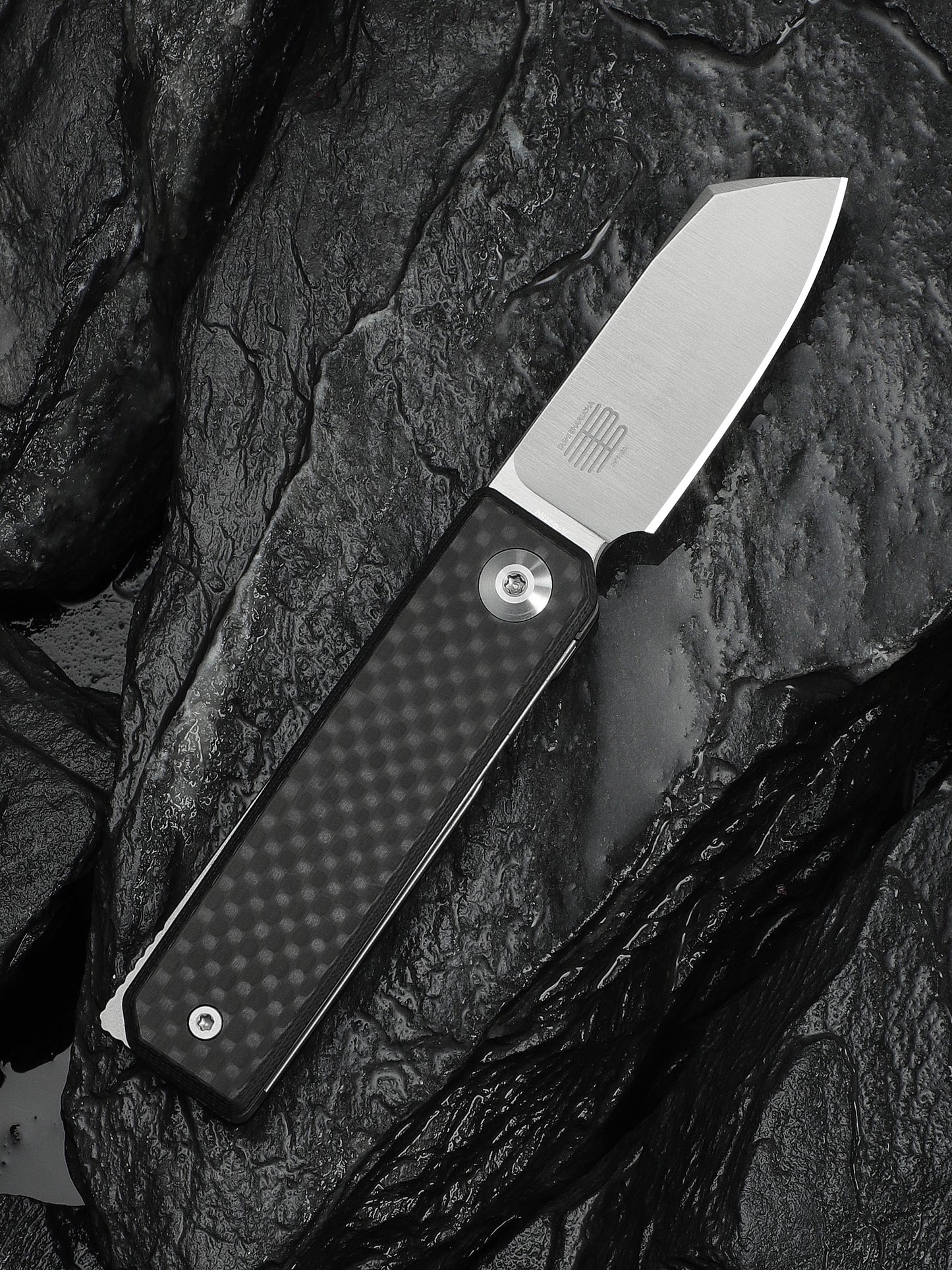 Civivi Kukei 2.02" Nitro-V Twill Carbon Fiber G10 Folding Knife with Leather Sheath C25036-4