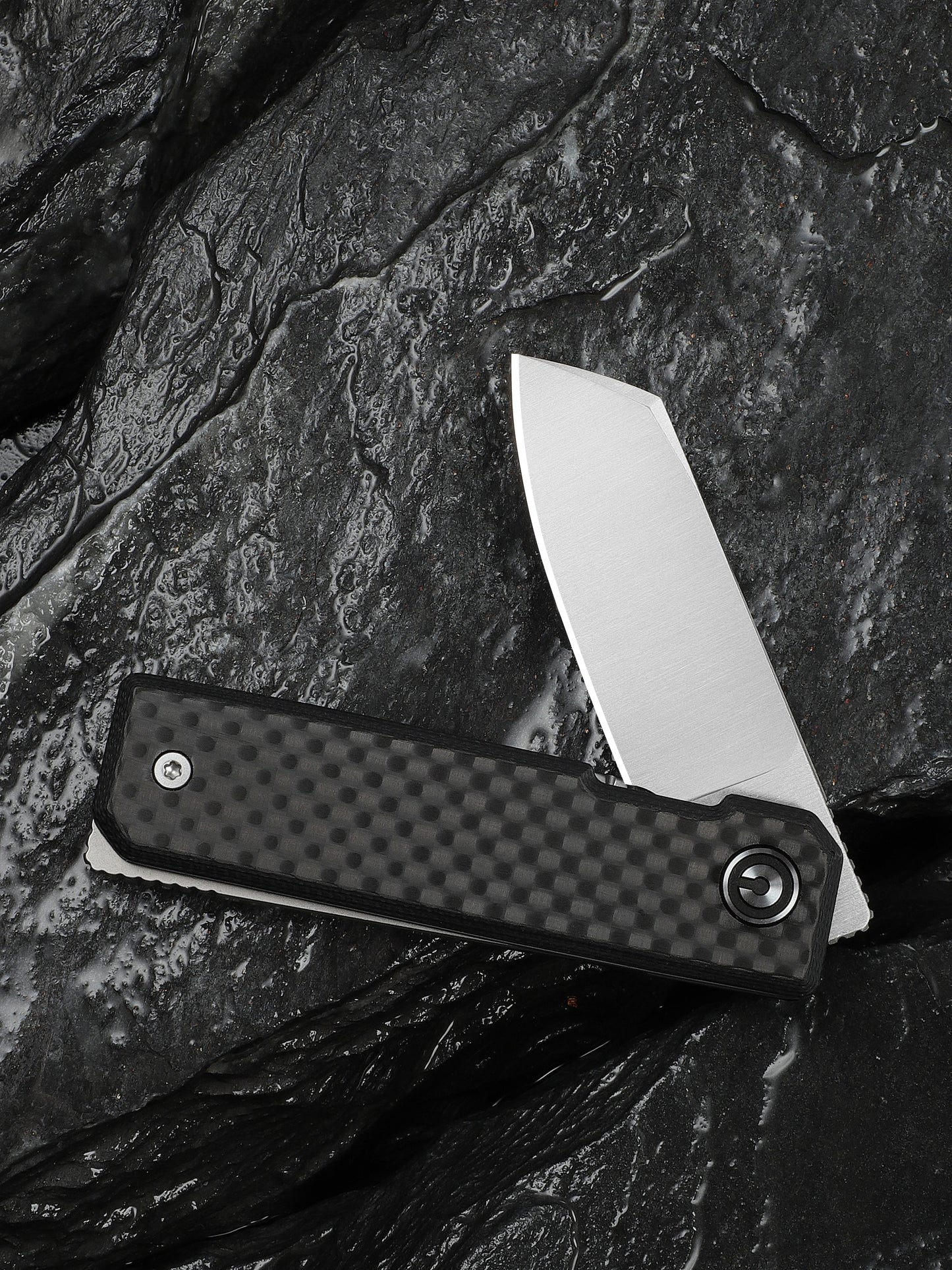 Civivi Kukei 2.02" Nitro-V Twill Carbon Fiber G10 Folding Knife with Leather Sheath C25036-4