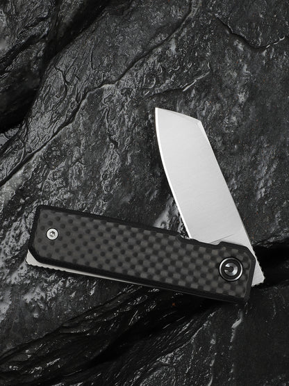 Civivi Kukei 2.02" Nitro-V Twill Carbon Fiber G10 Folding Knife with Leather Sheath C25036-4