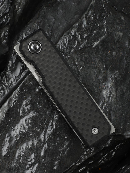 Civivi Kukei 2.02" Nitro-V Twill Carbon Fiber G10 Folding Knife with Leather Sheath C25036-4