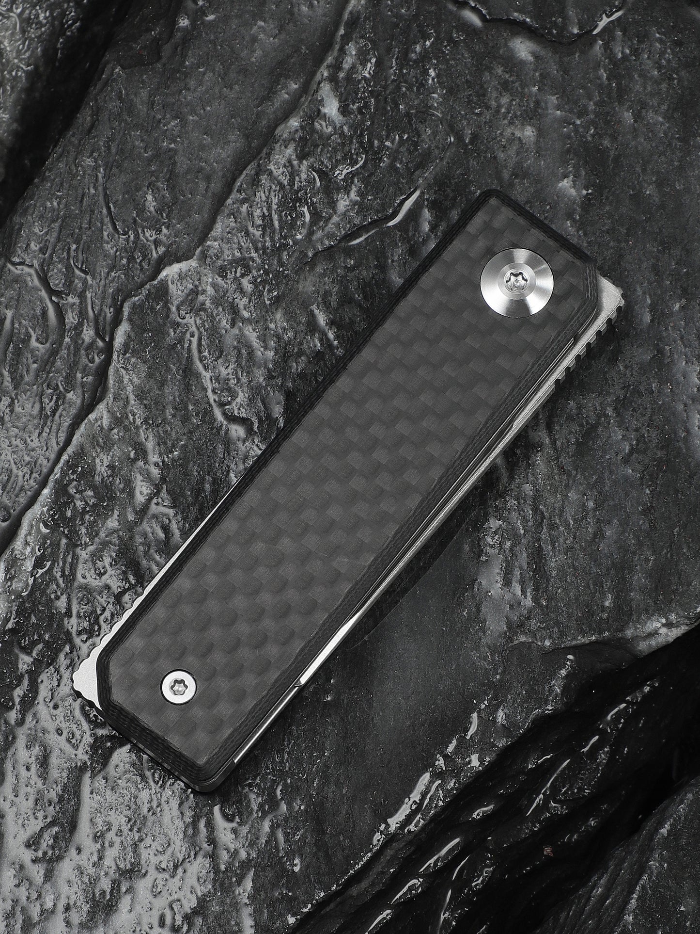 Civivi Kukei 2.02" Nitro-V Twill Carbon Fiber G10 Folding Knife with Leather Sheath C25036-4