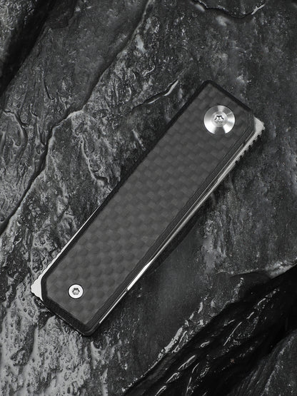 Civivi Kukei 2.02" Nitro-V Twill Carbon Fiber G10 Folding Knife with Leather Sheath C25036-4