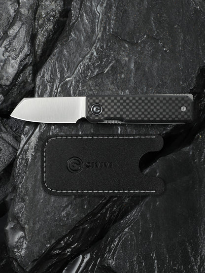 Civivi Kukei 2.02" Nitro-V Twill Carbon Fiber G10 Folding Knife with Leather Sheath C25036-4