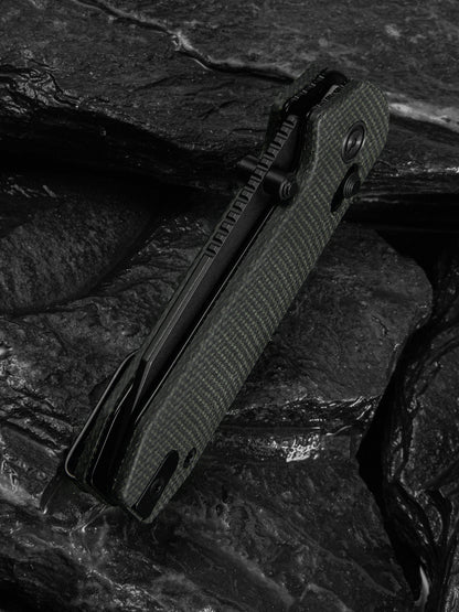 Civivi Lil Yonder 2.44" Sandvik 14C28N Dark Green Canvas Micarta Crossbar Lock Folding Knife C25025B-2