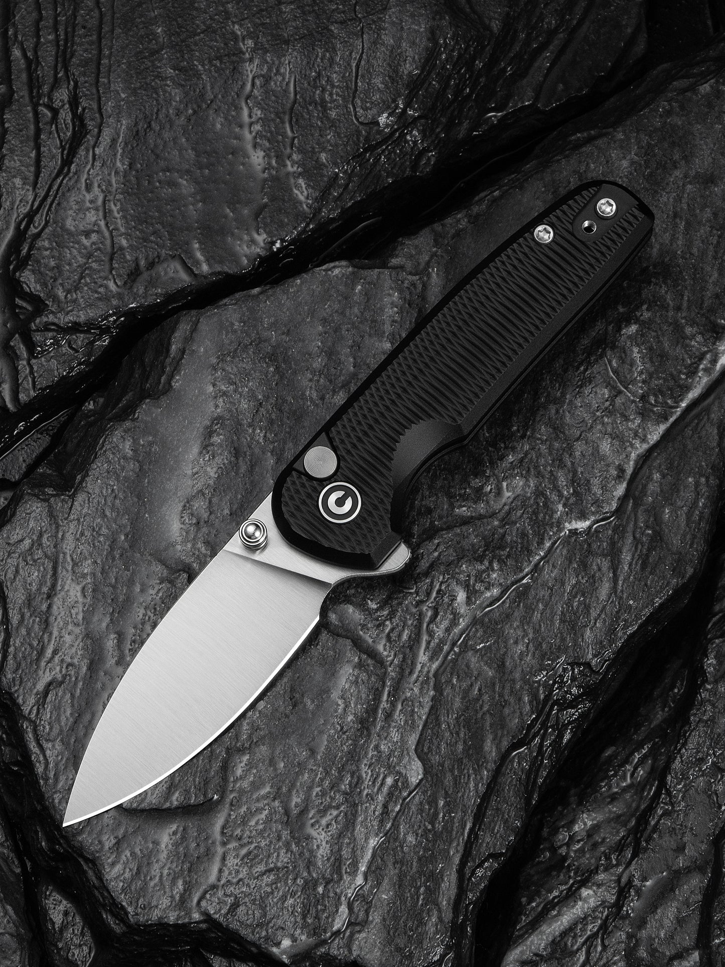 Civivi Mini Shakan 2.48" Nitro-V Ripple Black Aluminum Button Lock Folding Knife C20052F-1