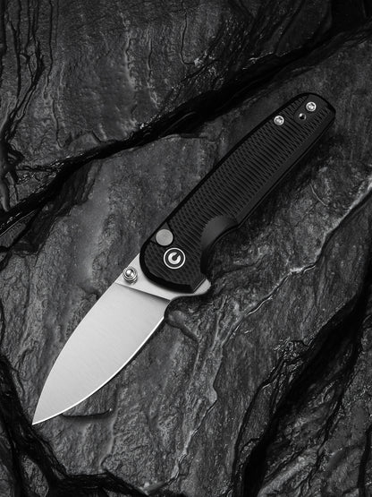 Civivi Mini Shakan 2.48" Nitro-V Ripple Black Aluminum Button Lock Folding Knife C20052F-1