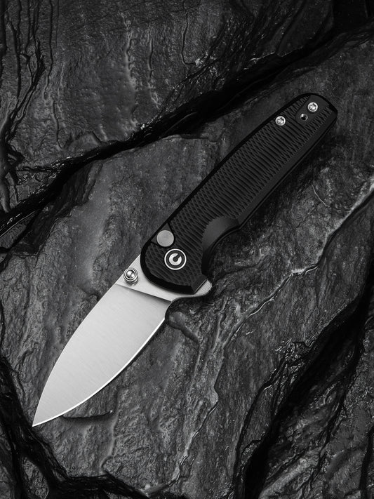 Civivi Mini Shakan 2.48" Nitro-V Ripple Black Aluminum Button Lock Folding Knife C20052F-1