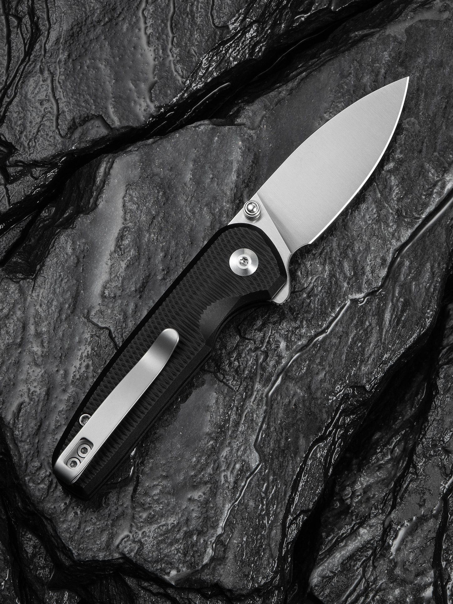Civivi Mini Shakan 2.48" Nitro-V Ripple Black Aluminum Button Lock Folding Knife C20052F-1
