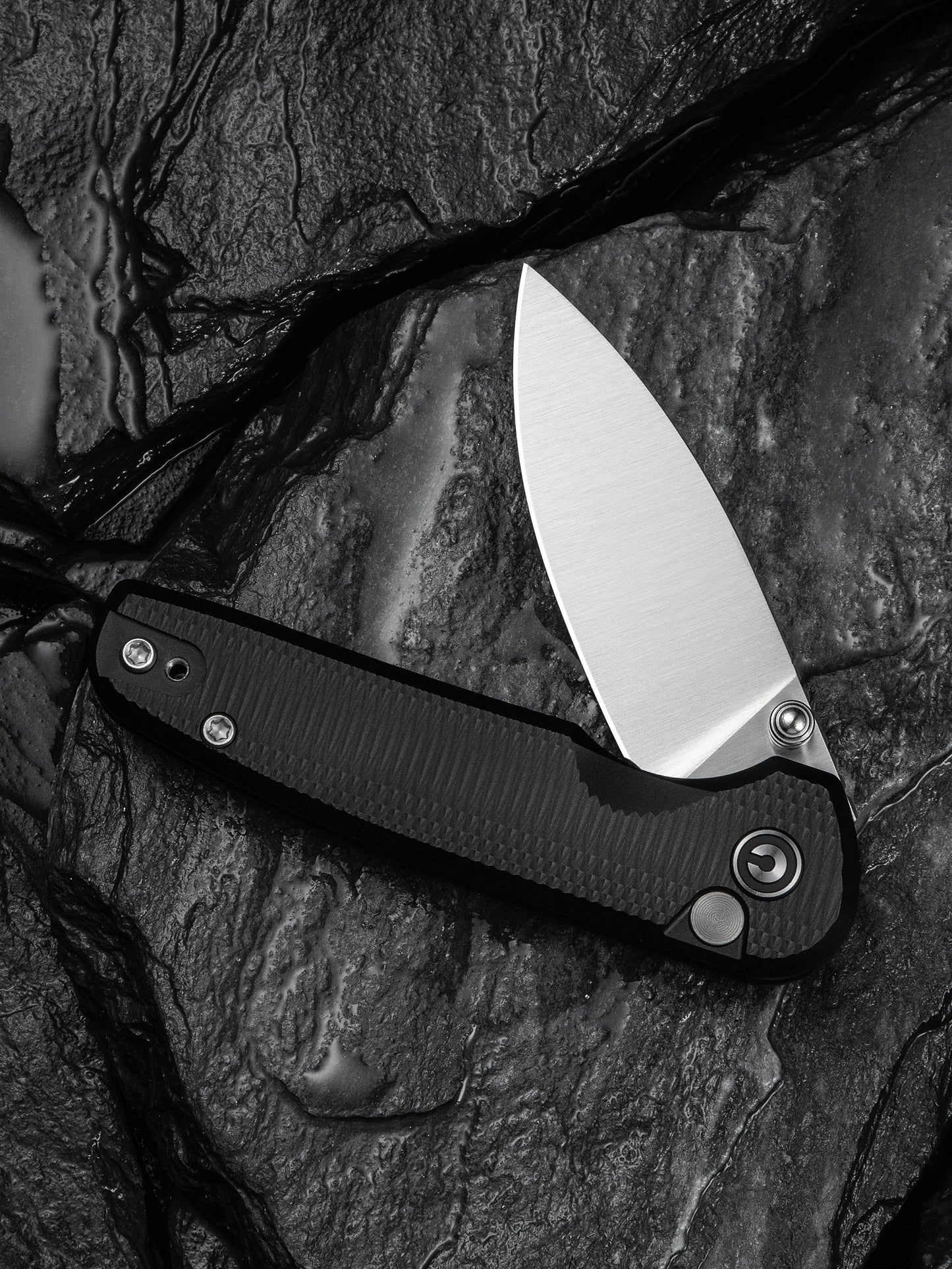 Civivi Mini Shakan 2.48" Nitro-V Ripple Black Aluminum Button Lock Folding Knife C20052F-1