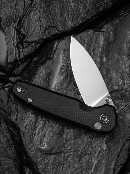 Civivi Mini Shakan 2.48" Nitro-V Ripple Black Aluminum Button Lock Folding Knife C20052F-1