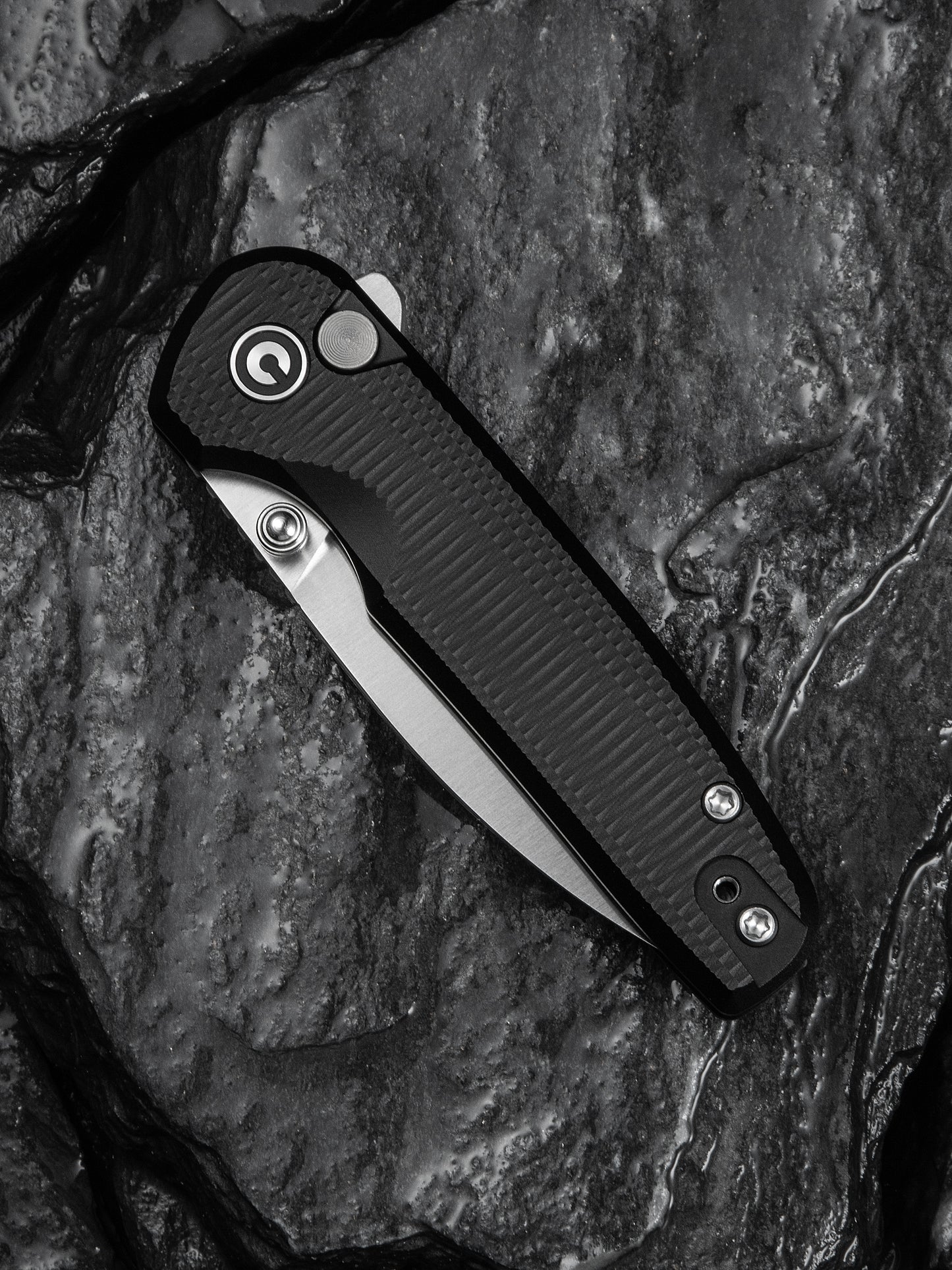 Civivi Mini Shakan 2.48" Nitro-V Ripple Black Aluminum Button Lock Folding Knife C20052F-1