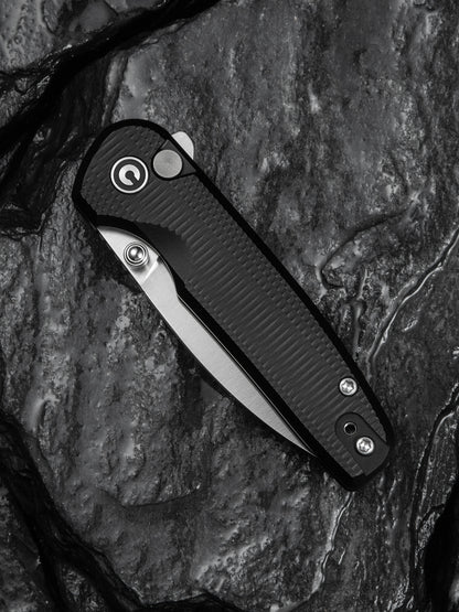 Civivi Mini Shakan 2.48" Nitro-V Ripple Black Aluminum Button Lock Folding Knife C20052F-1