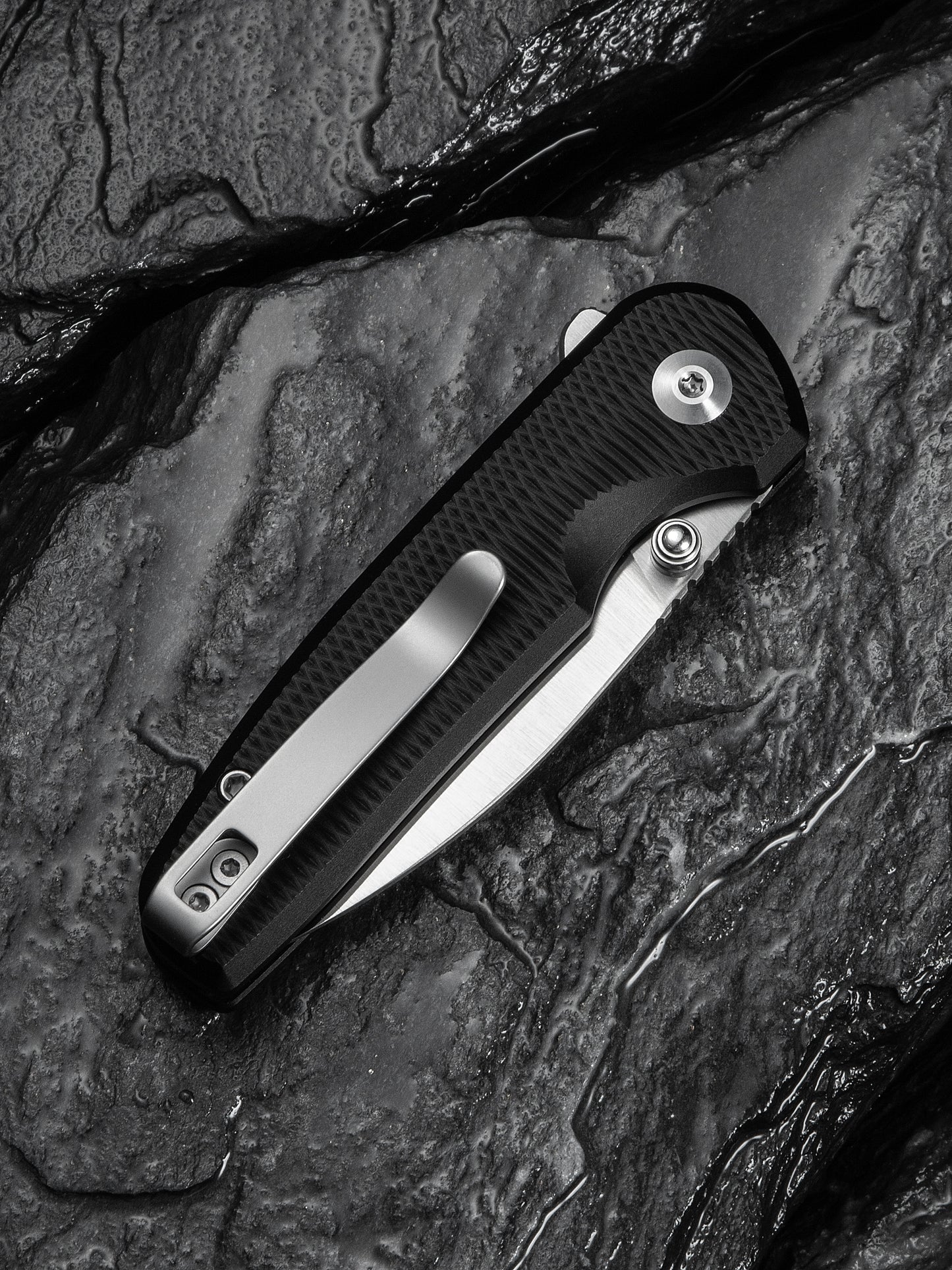 Civivi Mini Shakan 2.48" Nitro-V Ripple Black Aluminum Button Lock Folding Knife C20052F-1