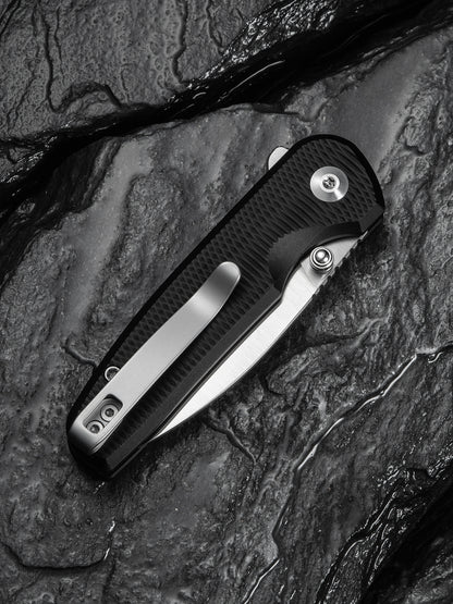 Civivi Mini Shakan 2.48" Nitro-V Ripple Black Aluminum Button Lock Folding Knife C20052F-1