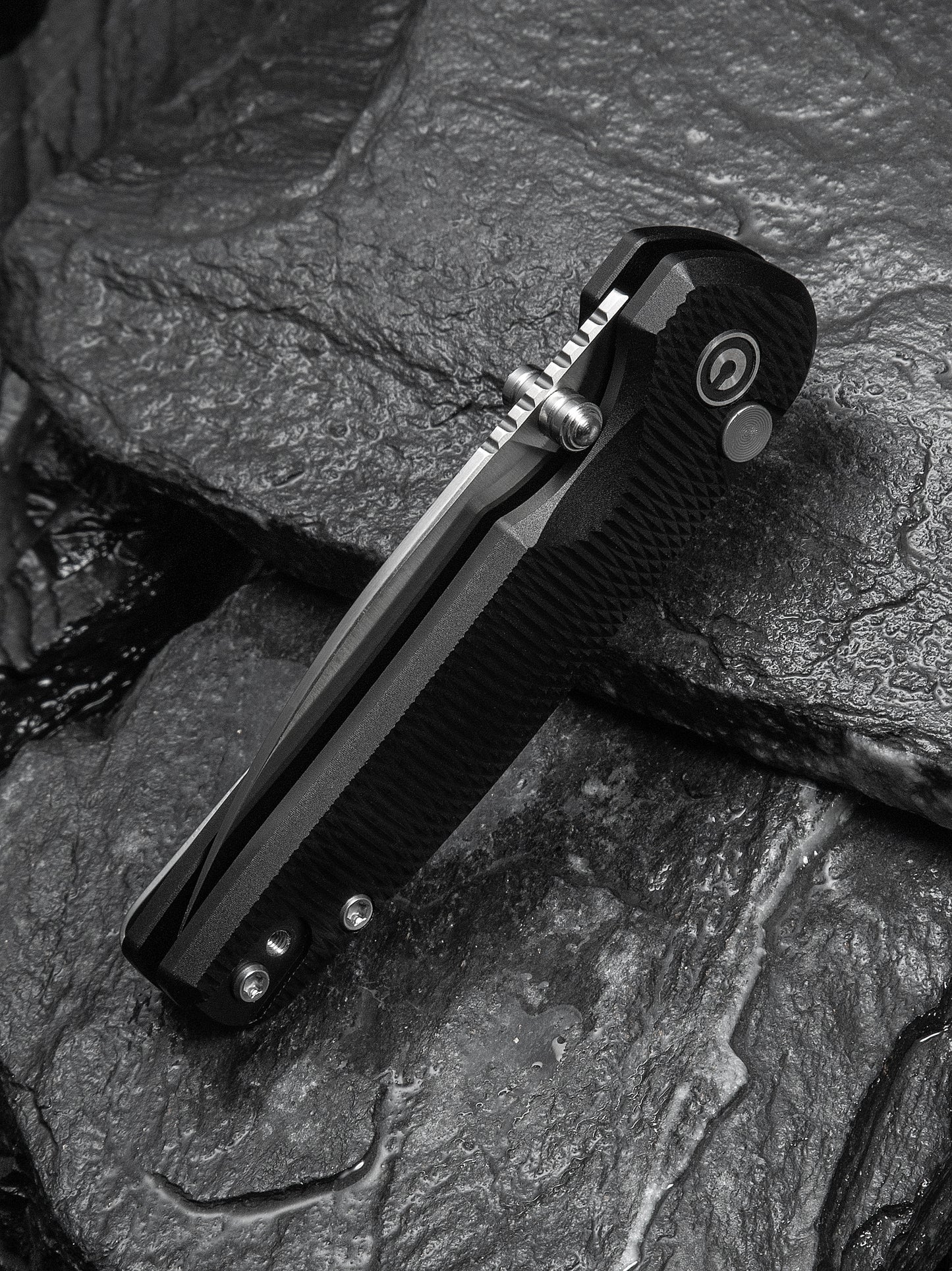 Civivi Mini Shakan 2.48" Nitro-V Ripple Black Aluminum Button Lock Folding Knife C20052F-1