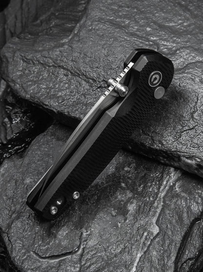 Civivi Mini Shakan 2.48" Nitro-V Ripple Black Aluminum Button Lock Folding Knife C20052F-1