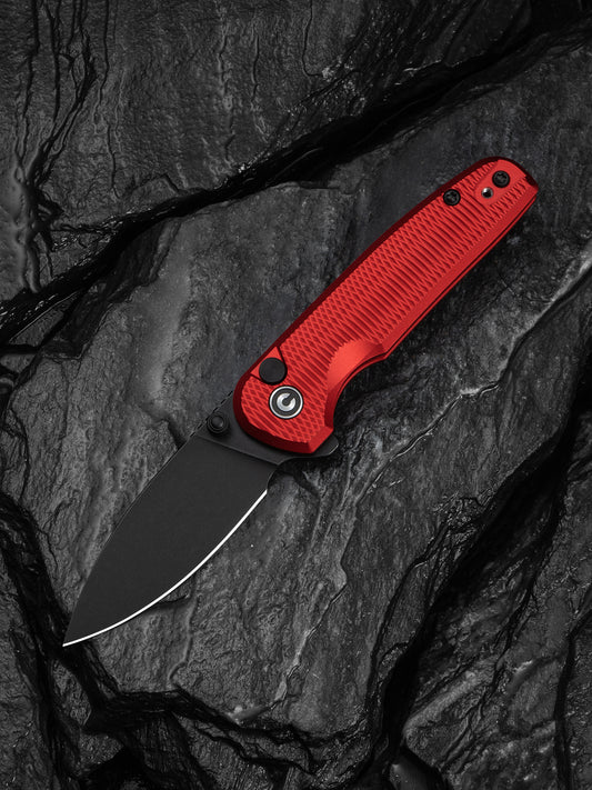 Civivi Mini Shakan 2.48" Nitro-V Ripple Red Aluminum Button Lock Folding Knife C20052F-2