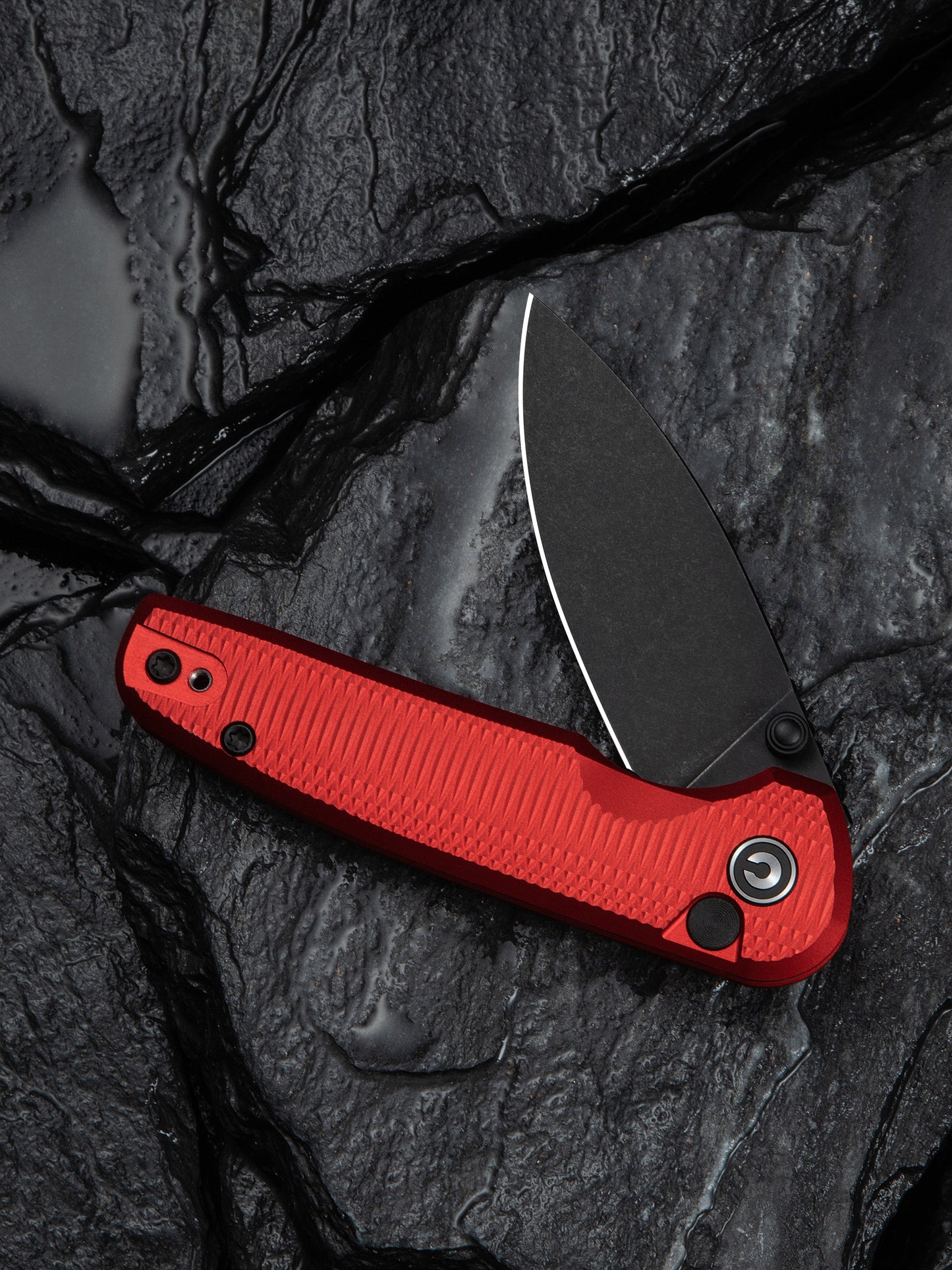 Civivi Mini Shakan 2.48" Nitro-V Ripple Red Aluminum Button Lock Folding Knife C20052F-2