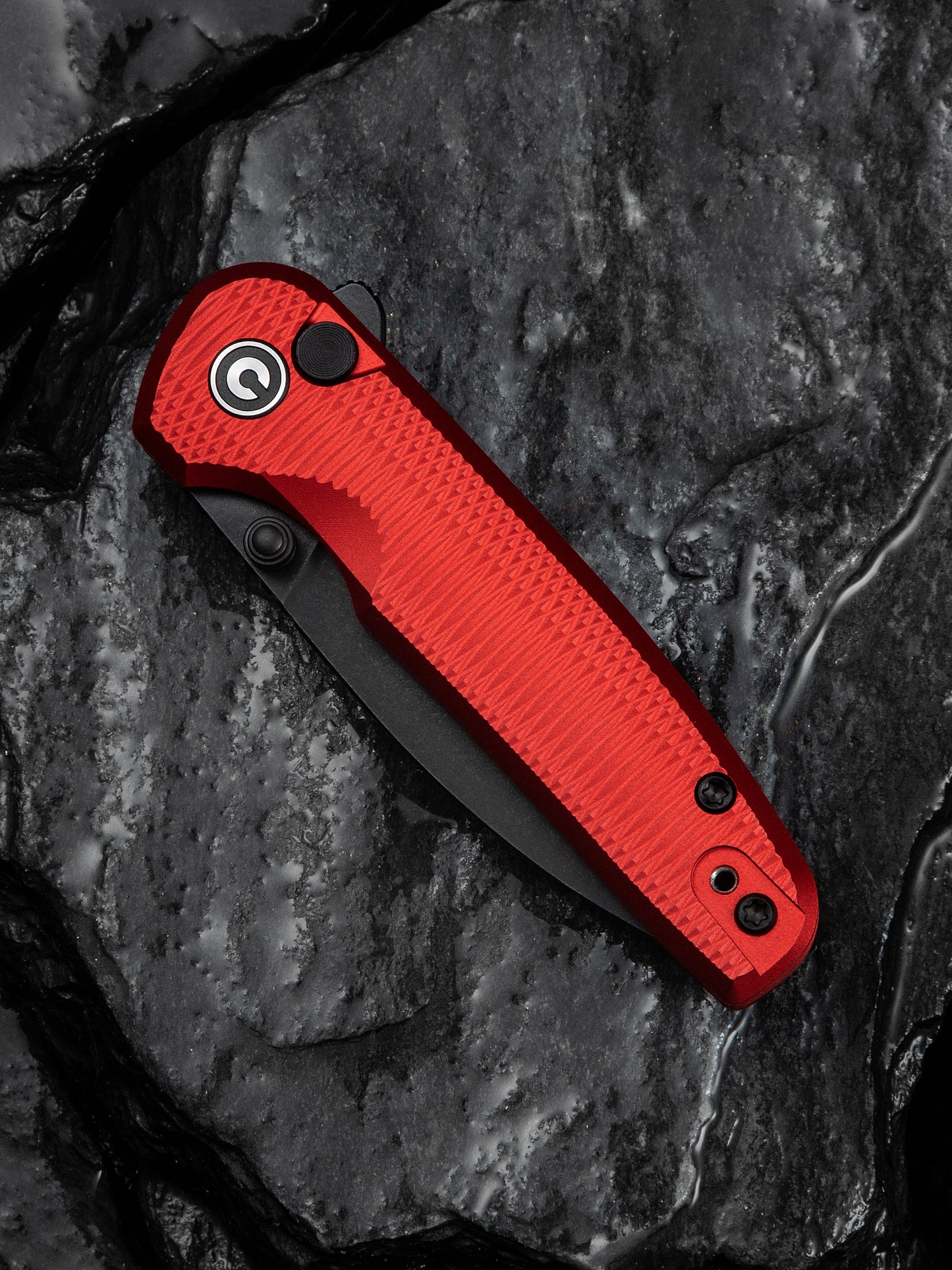 Civivi Mini Shakan 2.48" Nitro-V Ripple Red Aluminum Button Lock Folding Knife C20052F-2