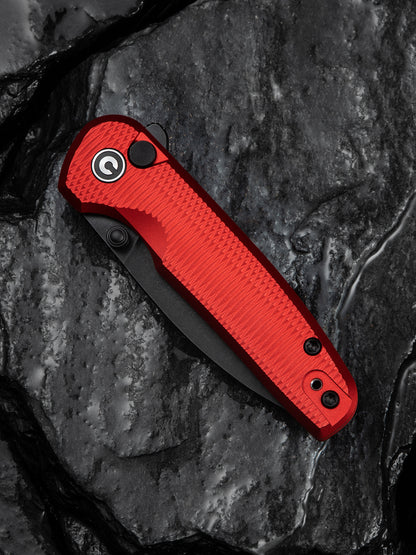 Civivi Mini Shakan 2.48" Nitro-V Ripple Red Aluminum Button Lock Folding Knife C20052F-2