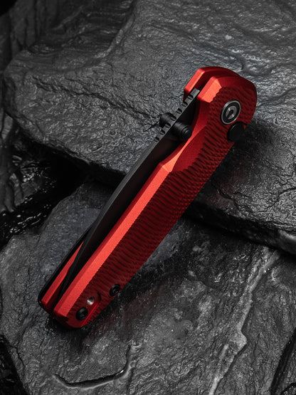 Civivi Mini Shakan 2.48" Nitro-V Ripple Red Aluminum Button Lock Folding Knife C20052F-2