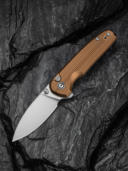Civivi Mini Shakan 2.48" Nitro-V Ripple Coyote Brown Aluminum Button Lock Folding Knife C20052F-3