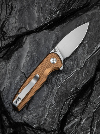 Civivi Mini Shakan 2.48" Nitro-V Ripple Coyote Brown Aluminum Button Lock Folding Knife C20052F-3