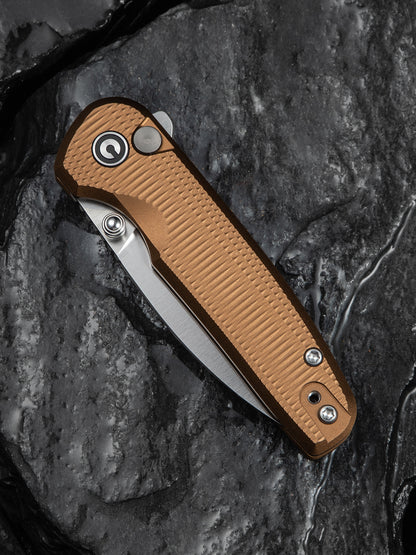 Civivi Mini Shakan 2.48" Nitro-V Ripple Coyote Brown Aluminum Button Lock Folding Knife C20052F-3