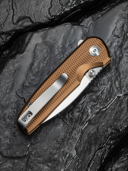 Civivi Mini Shakan 2.48" Nitro-V Ripple Coyote Brown Aluminum Button Lock Folding Knife C20052F-3