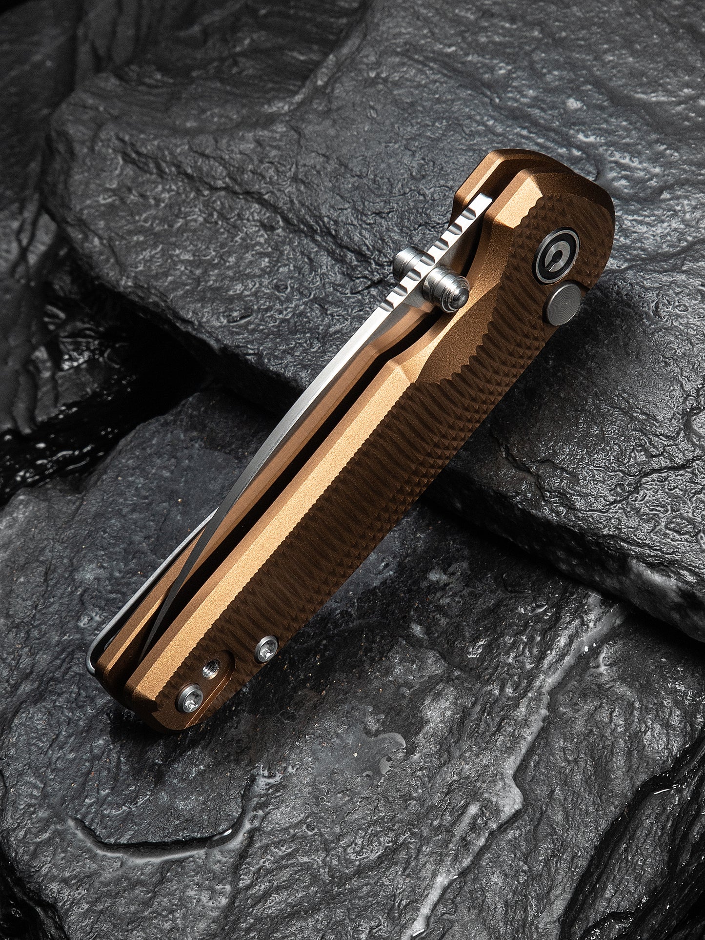 Civivi Mini Shakan 2.48" Nitro-V Ripple Coyote Brown Aluminum Button Lock Folding Knife C20052F-3