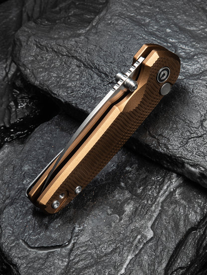 Civivi Mini Shakan 2.48" Nitro-V Ripple Coyote Brown Aluminum Button Lock Folding Knife C20052F-3