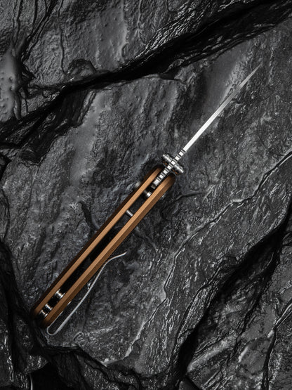 Civivi Mini Shakan 2.48" Nitro-V Ripple Coyote Brown Aluminum Button Lock Folding Knife C20052F-3