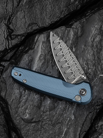 Civivi Mini Shakan 2.48" Aluminum Ripple Blue Aluminum Button Lock Folding Knife C20052F-DS1