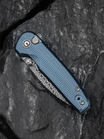 Civivi Mini Shakan 2.48" Aluminum Ripple Blue Aluminum Button Lock Folding Knife C20052F-DS1