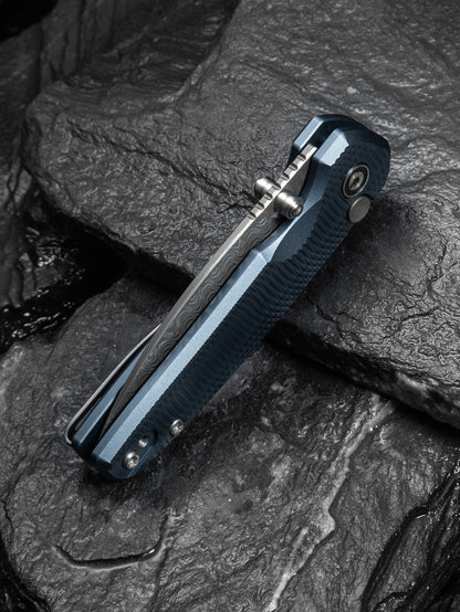 Civivi Mini Shakan 2.48" Aluminum Ripple Blue Aluminum Button Lock Folding Knife C20052F-DS1