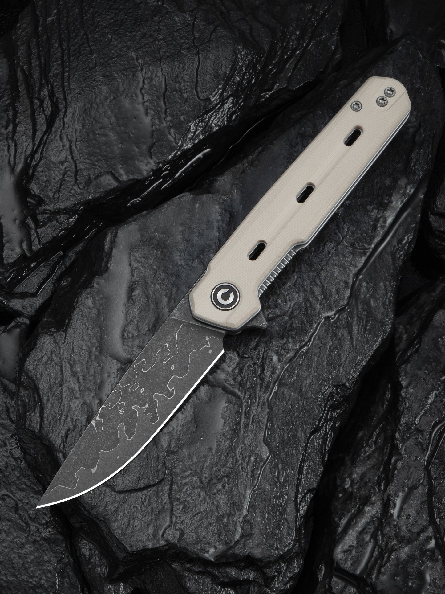 Civivi Navo 3.25" Damascus Ivory G10 Folding Knife by Ostap Hel C25015A-DS1